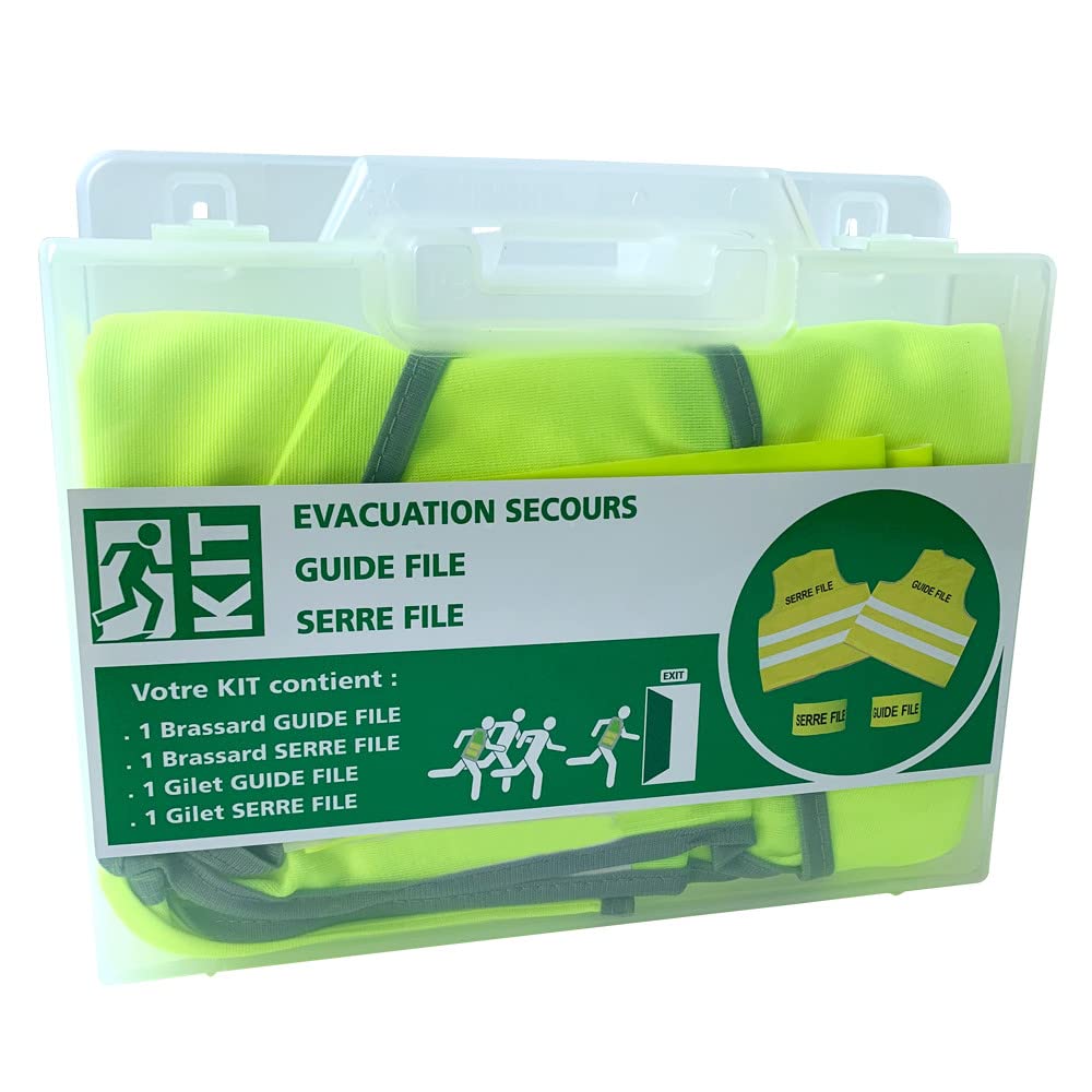 Signalétique.biz France Kit d'évacuation avec mallette et vis de fixation. Gilet et brassard Guide-file, serre-file. Valise avec fixation murale. Kit gilets et brassards -