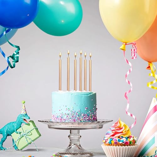 Miniatura 9 de 24 velas largas y delgadas para tartas de cumpleaños velas metálicas para cumpleaños cupcakes color dorado champán