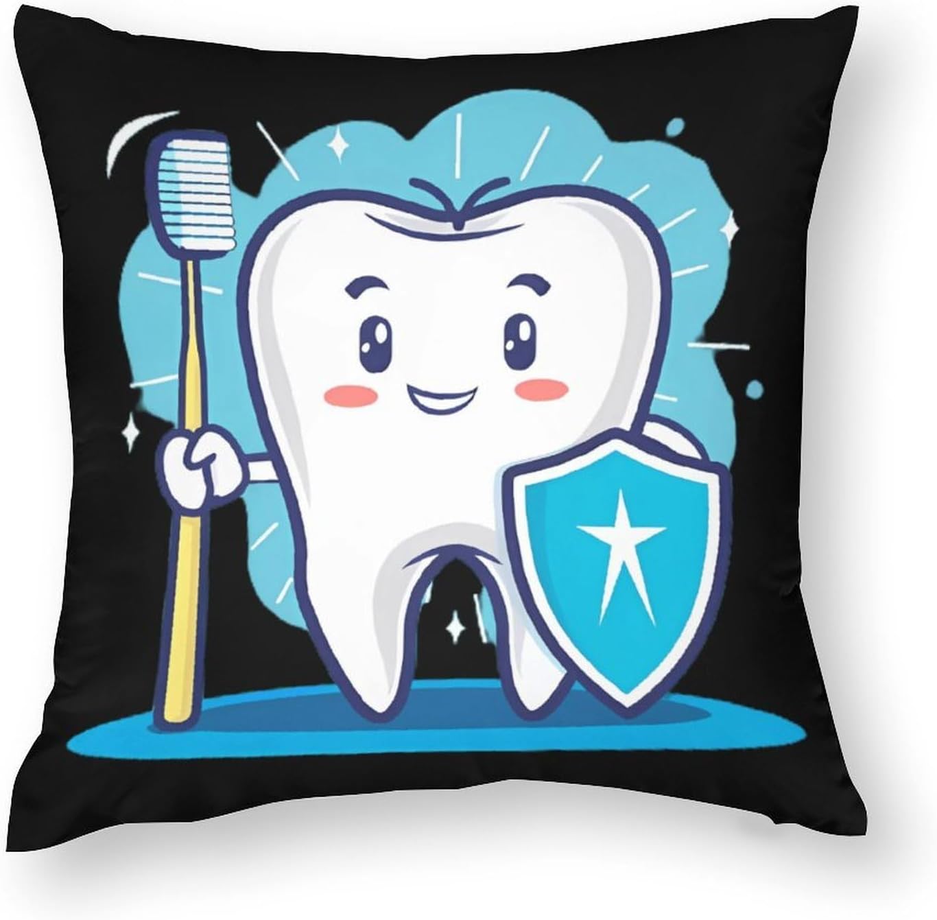 Cute Tooth Dentist Guardians Printed Throw Pillow Case 4 Pcs Soft Pillowcases Pillows Covers Sofa Bed Decor 12/14/16/17/18/20/22/24/32 Inches