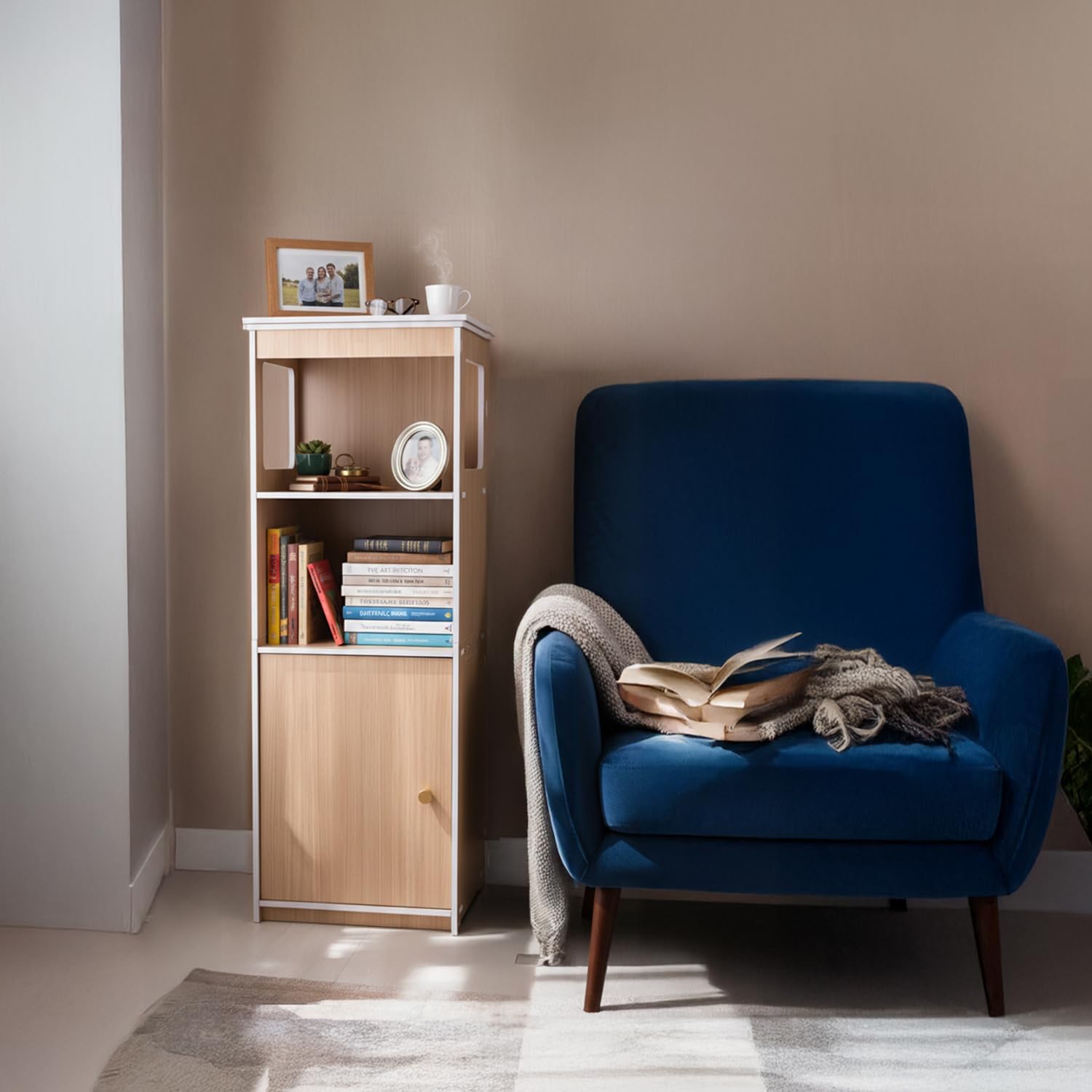 Oak Bathroom Storage Cabinet, Freestanding Toilet Paper Storage Container with Door and Shelves, Corner Floor Cabinet for Bedroom, Living Room, Entryway