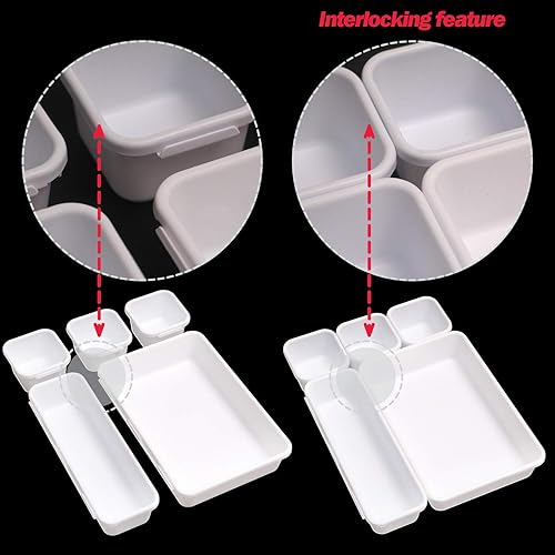 Miniatura 5 de Juego de 22 separadores de cajones de escritorio entrelazados, separadores de cajones estrechos de plástico poco profundos, contenedores de