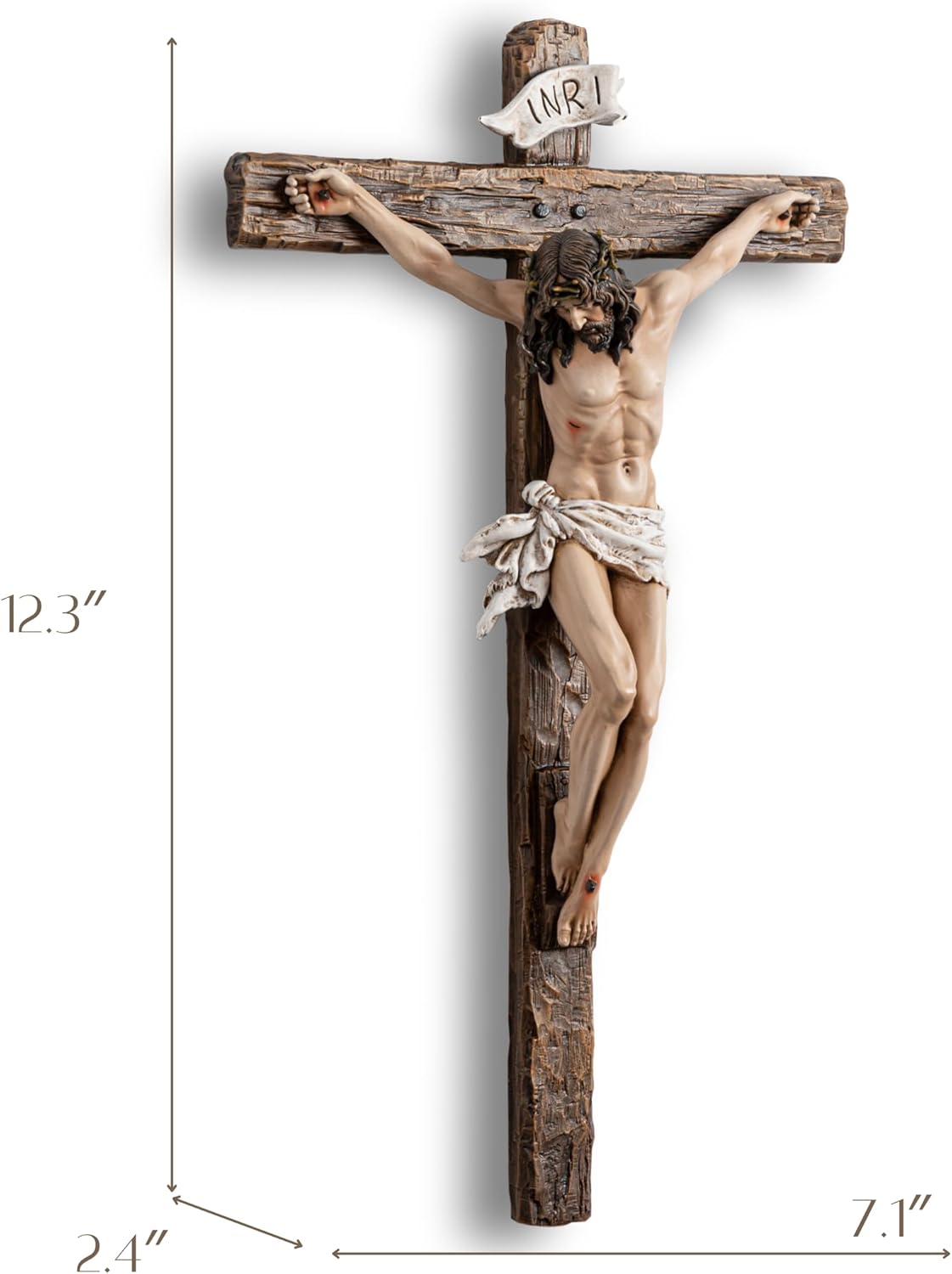 DevotedWalls Jesus Christ at Calvary Crucifix INRI Wall Cross,Resin Hand Sculpted Detailed Jesus Christ Wall Cross,12" H Holy Jesús Corpus Wall Crucifix for Catholic Gifts（Antique White）