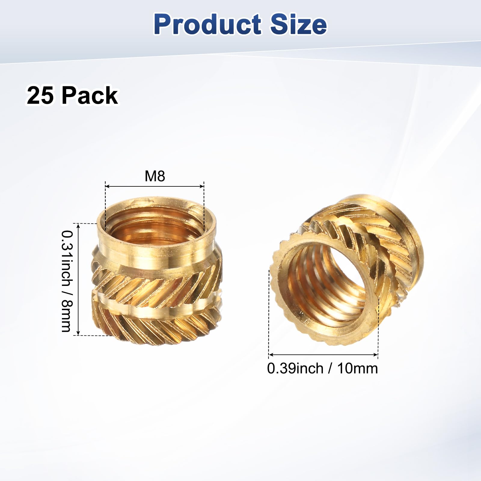 M METERXITY 25-Pack Threaded Inserts, M8 x 8mm L x 10mm OD Brass Heat Set Insert Nuts - Image 3