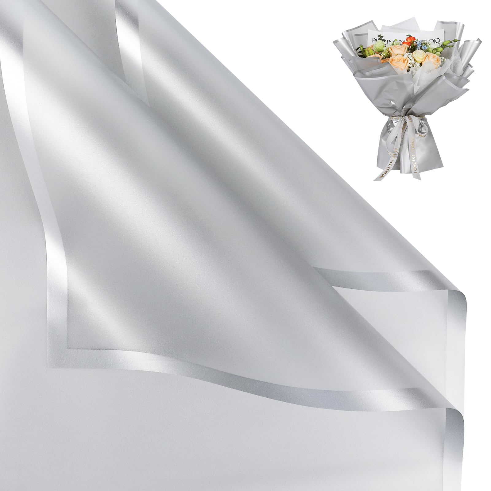 NESCCI 20 Sheet Flower Wrapping Paper - Waterproof Floral Bouquet Wrapping Paper, Florist Supplies Packaging Paper for Wedding Birthday Gift DIY (Translucent Silver)