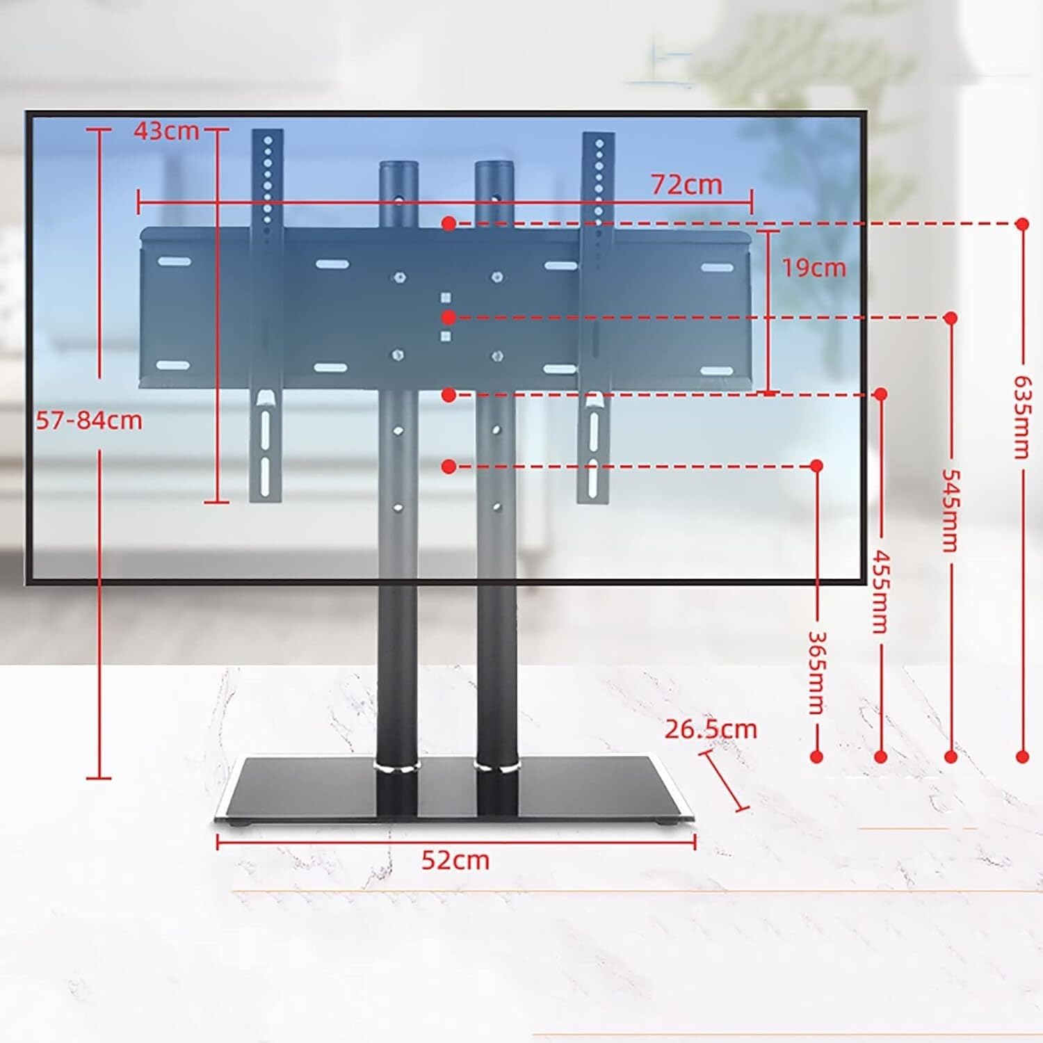 Uniwersalna podstawa pod telewizor z 4-warstwową regulacją wysokości, wytrzymała podstawa ze szkła hartowanego, podstawa pod telewizor / stojak
