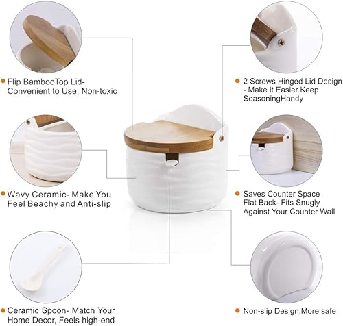Miniatura 4 de Lucky Goddness Azucarero de cerámica con tapas y cucharas, contenedor de condimentos de porcelana, tarro de especias, salero para cocina