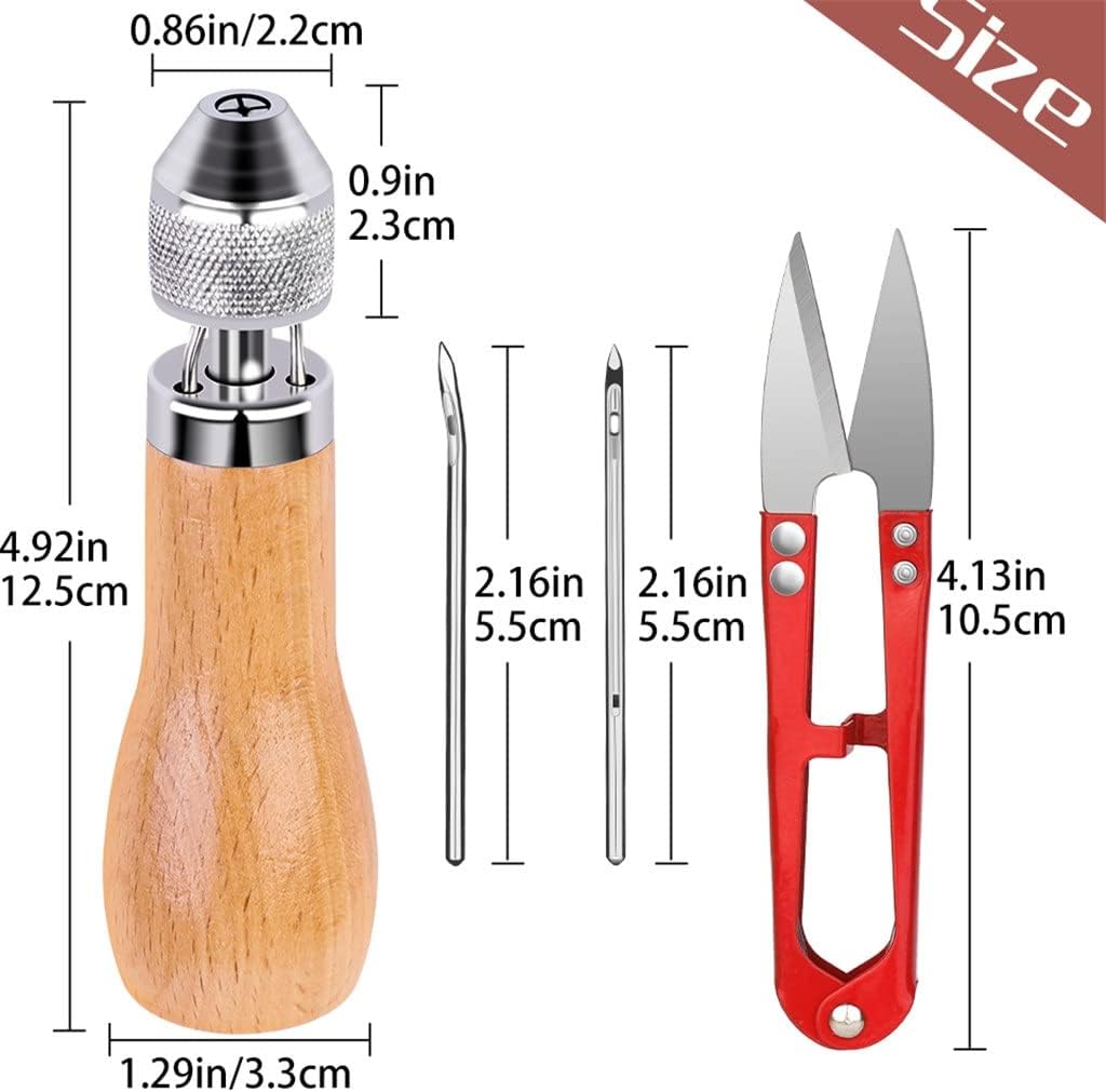 HIONJIN Leather Sewing Awl Kit Lock Stitching Hand Stitche Tool with Replacement Spools for Leather Punch Awl Hand Repair Tools