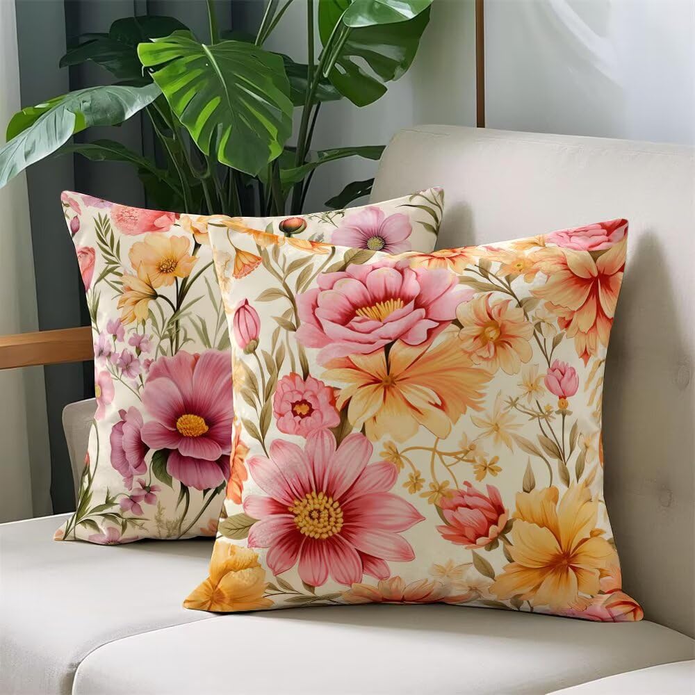 Federe Cuscini Divano 60x60 cm Federe Morbido Copricuscini Fiori in Velluto, 2 Pezzi Copri Cuscini per Divano Pastorale Decorativi Federa Cuscino Primavera per Camera da Letto Soggiorno (IU39)