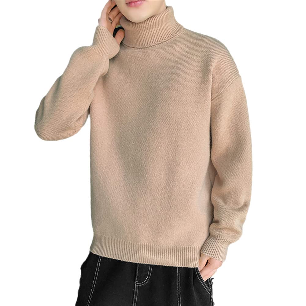 Suvoiier Męski sweter zimowy męski luźny golf sweter męski gruby ciepły męski sweter, Khaki, XL