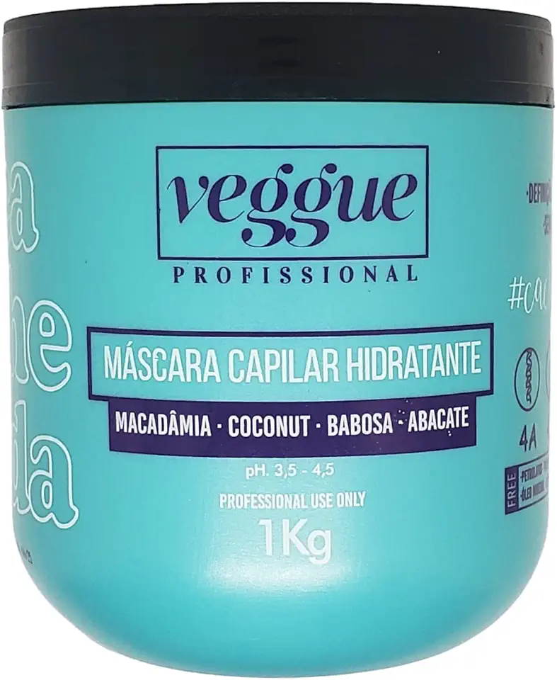 Máscara Capilar Hidratante, Nutritiva para Cabelos Cacheados e Crespos, Veggue Profissional, Linha Cacheadas 1kg