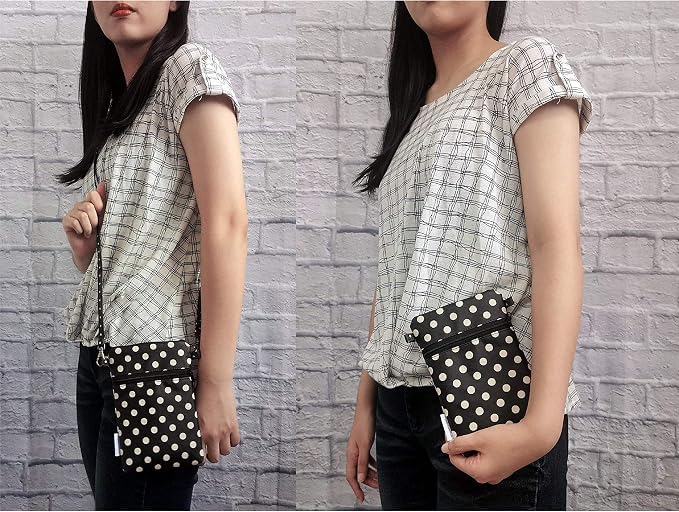 Image of Tainada Women Crossbody Shoulder Travel Zippered Wallet Purse Clutch Cell Phone Bag w /Detachable Strap (Black White Polka Dots)
