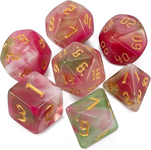 QMAY DND - Juego de dados poliédricos D&D (7 piezas) para Calabozos y Dragones (rosa y verde claro)