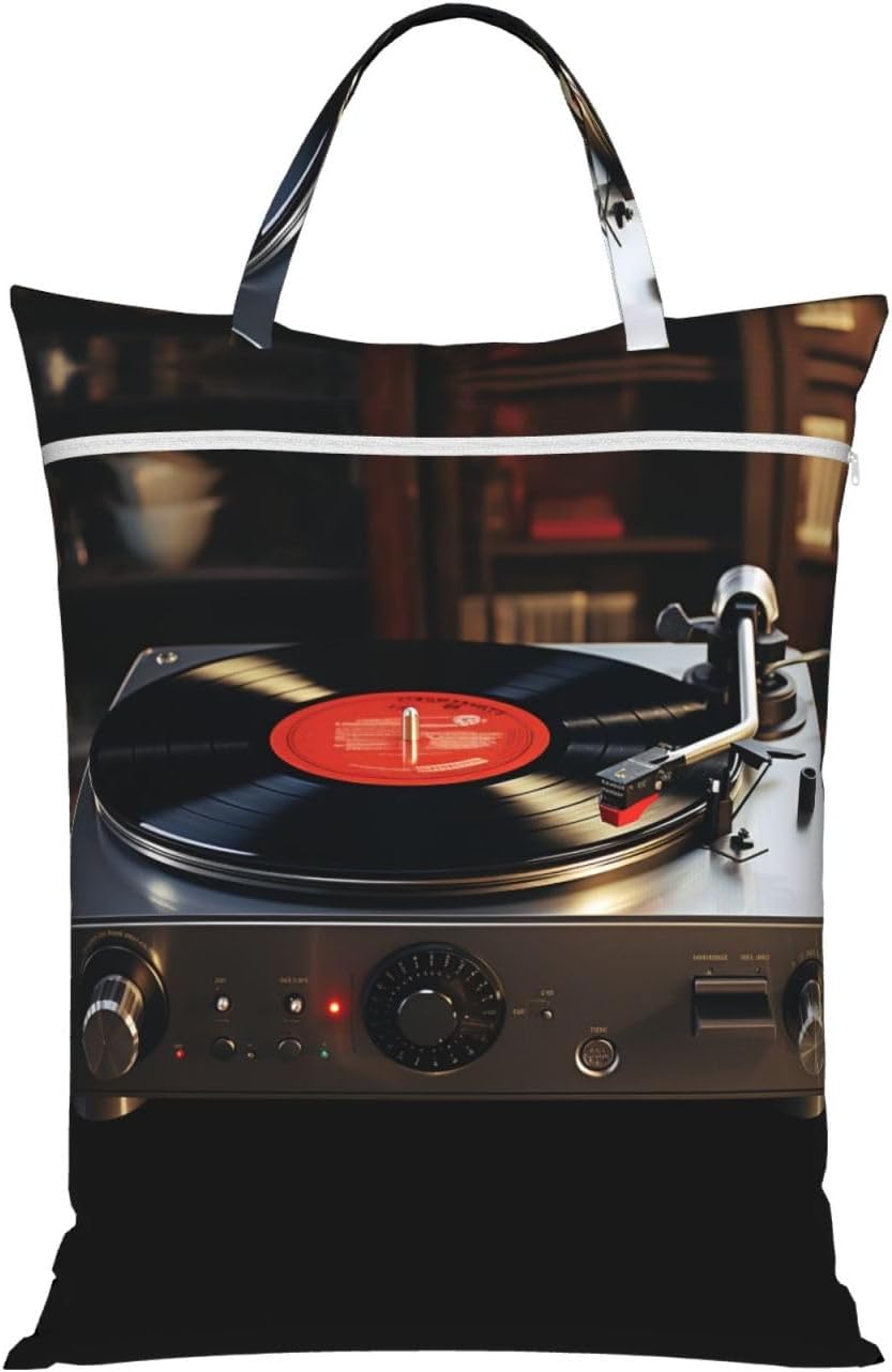 1 PC Travel Laundry Bag for Dirty Clothes, Foldable Waterproof Wet Dry Bag Turntable player Zippered Hanging Laundry Hamper with Handle Washable for Travel, Gym, Swimming Pool