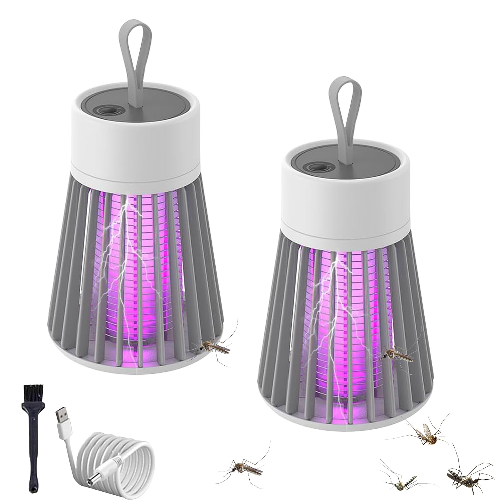 MozzGuard 360°Rechargeable Mosquito Zapper & Insect Killer with UV Lamp - USB Rechargeable Electric Fly Trap for Indoor, Outdoor, Camping & Gardens - Effective Mosquito Repellent (gray+gray)
