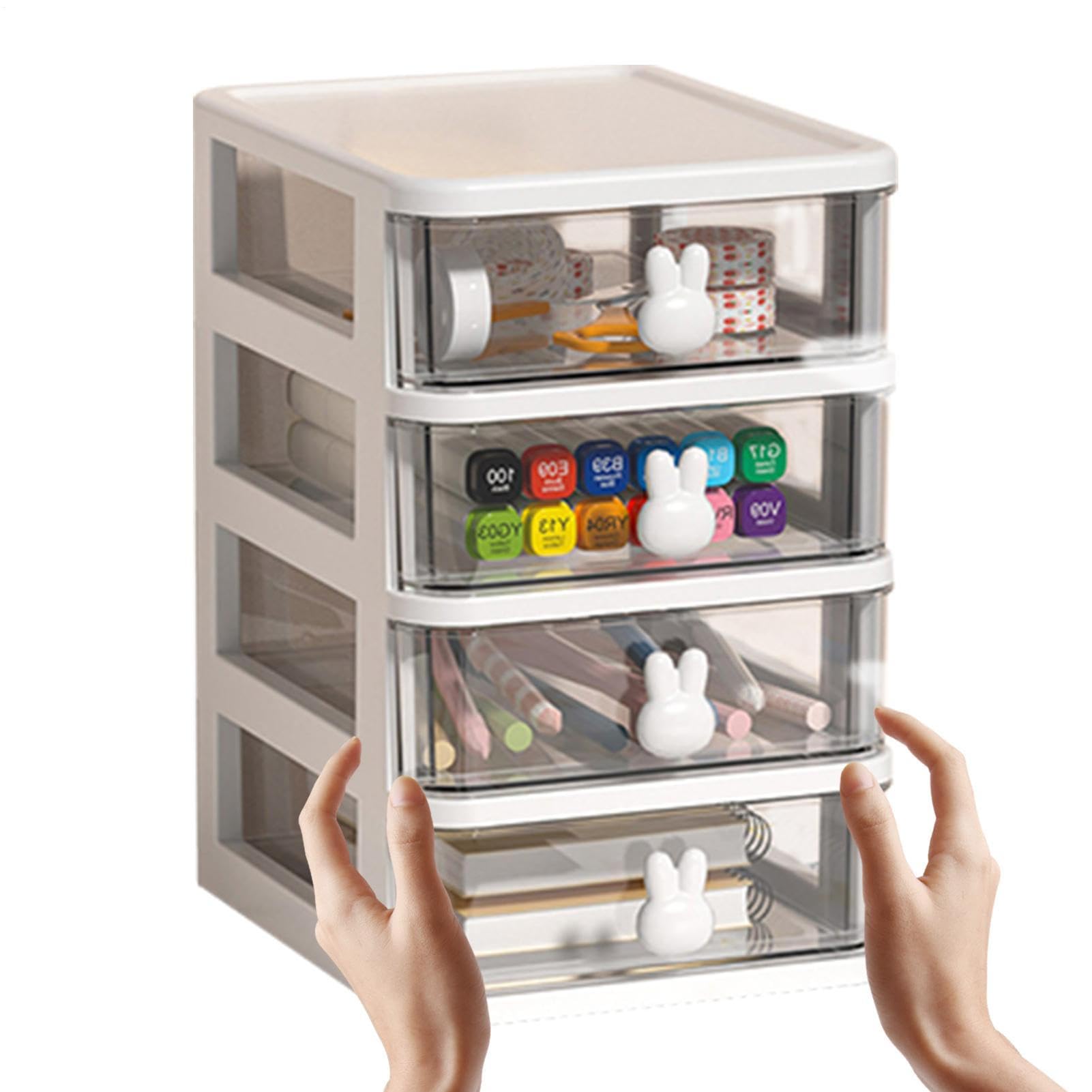 Desktop Organiser with Drawers - PP Table Storage Box with Large Capacity | 5.28 x 6.69 x 4.33 inches, Cute Desk Accessories for Stationery, Space Saving Box Drawers for