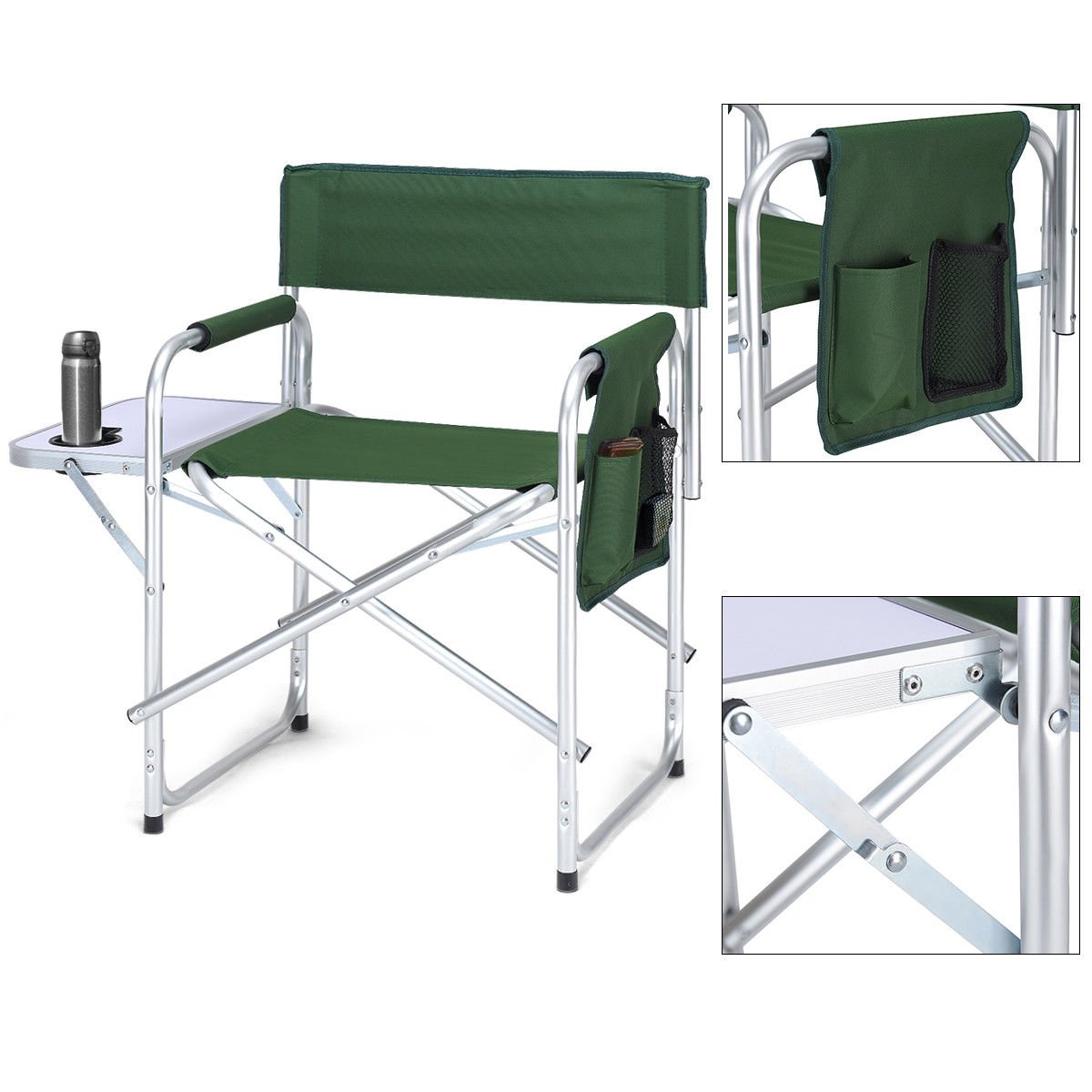 Green Director's Chair Side Table Outdoor Camping Fishing With Cup Holder Folding