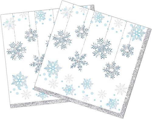 Servilletas de copo de nieve, servilletas desechables de papel para fiesta del país de las maravillas, decoración de fiesta temática de nieve azul y