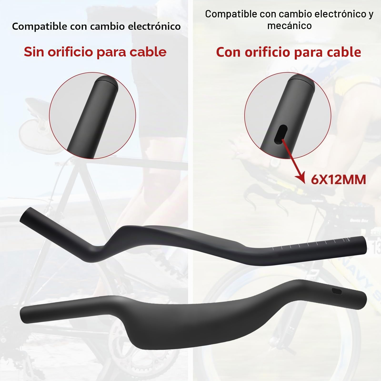 Manillar de carbono para bicicleta TT con reposabrazos, barra aerodinámica, extensión de manillar de triatlón, triatlón, extremos de barra de bicicleta, piezas de manillar Bullhorn de 22,2 mm
