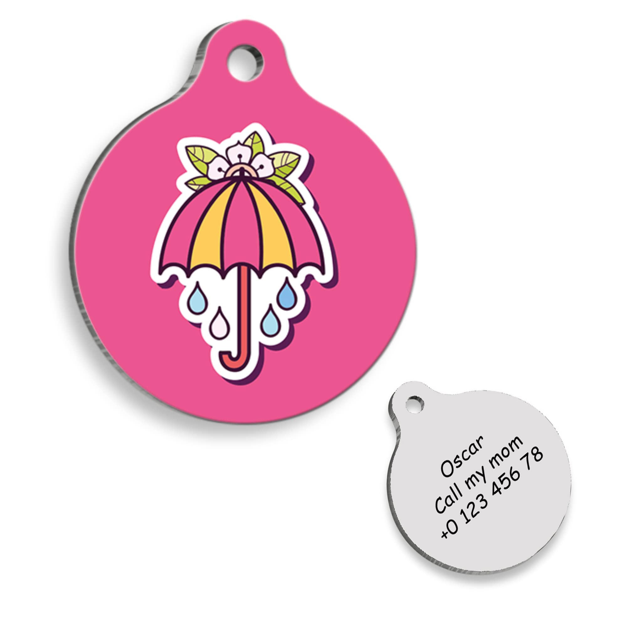 Pink Umbrella Personalized Dog Tag - Custom Name Tag - ID Tag for Dog & Cat - Customized Pet Tags - Dog & Cat Name id Tag - Dog Name Tag - Engraved Dog Tag