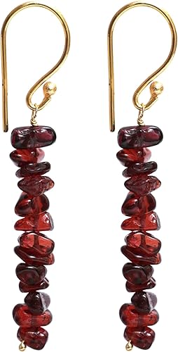 Gempires Natural Red Garnet Chips Earring January Birthstone Jewelry Dangling Earrings For Girls Gift for Her (Red Garnet((Gold))