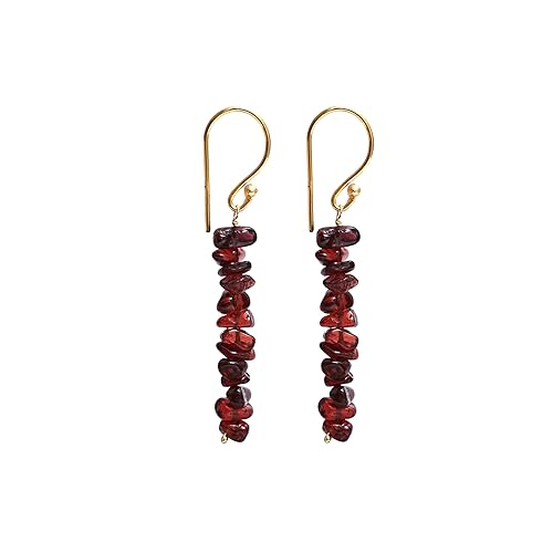 Miniatura 1 de Gempires Natural Red Garnet Chips Earring January Birthstone Jewelry Dangling Earrings For Girls Gift for Her (Red Garnet((Gold))
