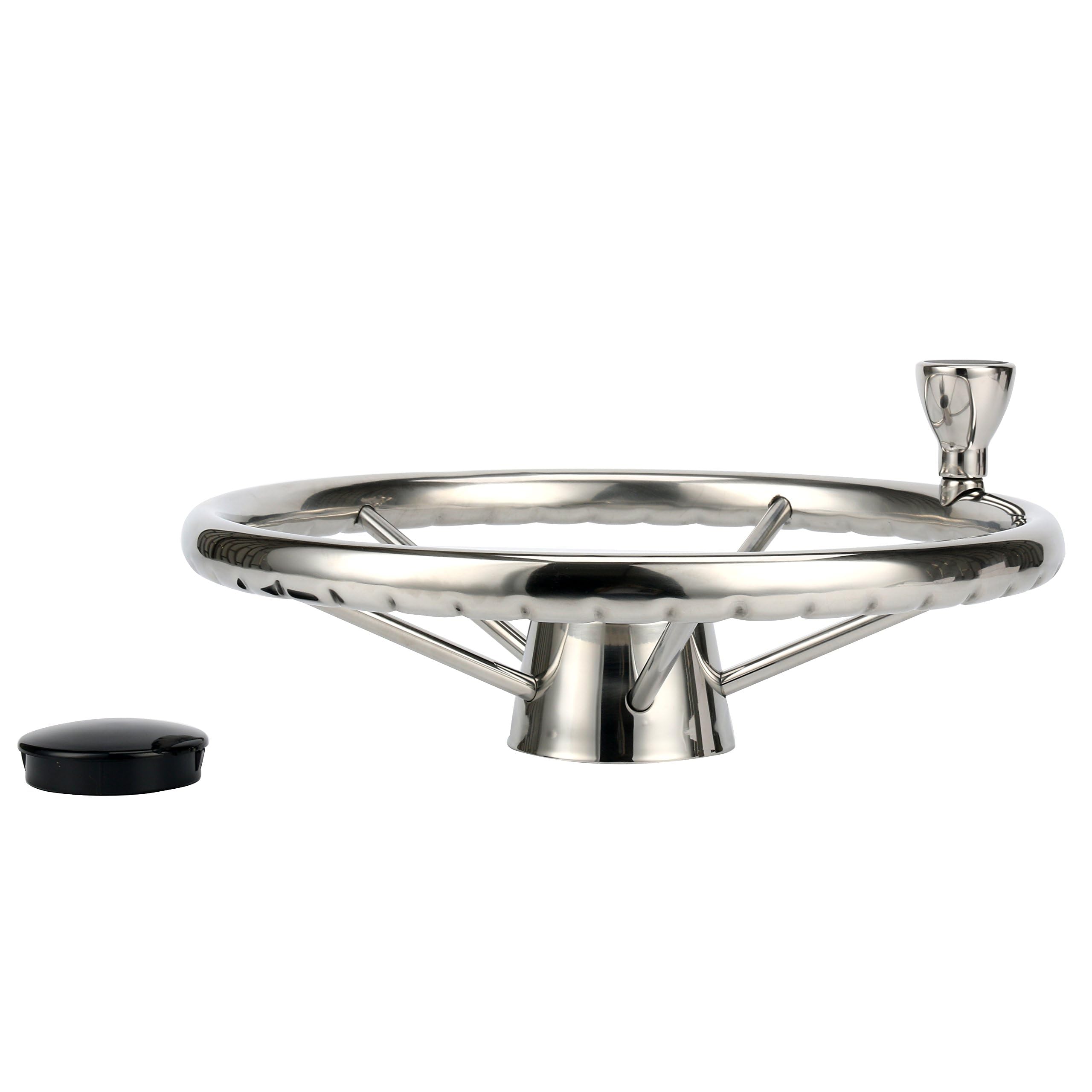 BOOMSTART Timone per barca 5 razze Ø 343 mm (13 1/2 pollici) argento con coperchio nero e pulsante taglia M, per barca a pontone, yacht universale
