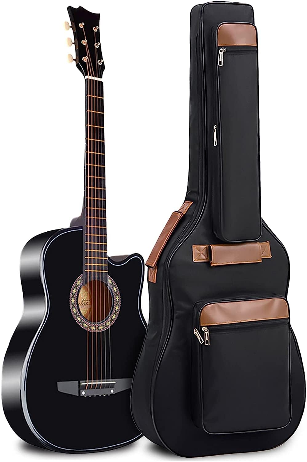 Glow Wings Musical 41 Inch Acoustic Guitar Case, Classical Guitar Bag 10mm Extra Thick Padded, 4 Pockets Guitar Gig Bag Soft with Waterproof Oxford Cloth, Black-image-43