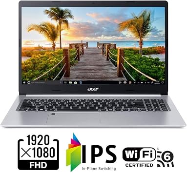 Acer Aspire 5 Slim Laptop, 15.6 Full HD IPS Display, 10th Gen Intel Core i5-10210U, 8GB DDR4, 256GB PCIe NVMe SSD, Intel Wi-Fi 6 AX201 802.11ax, Fingerprint Reader, Backlit KB, A515-54-59W2, Silver