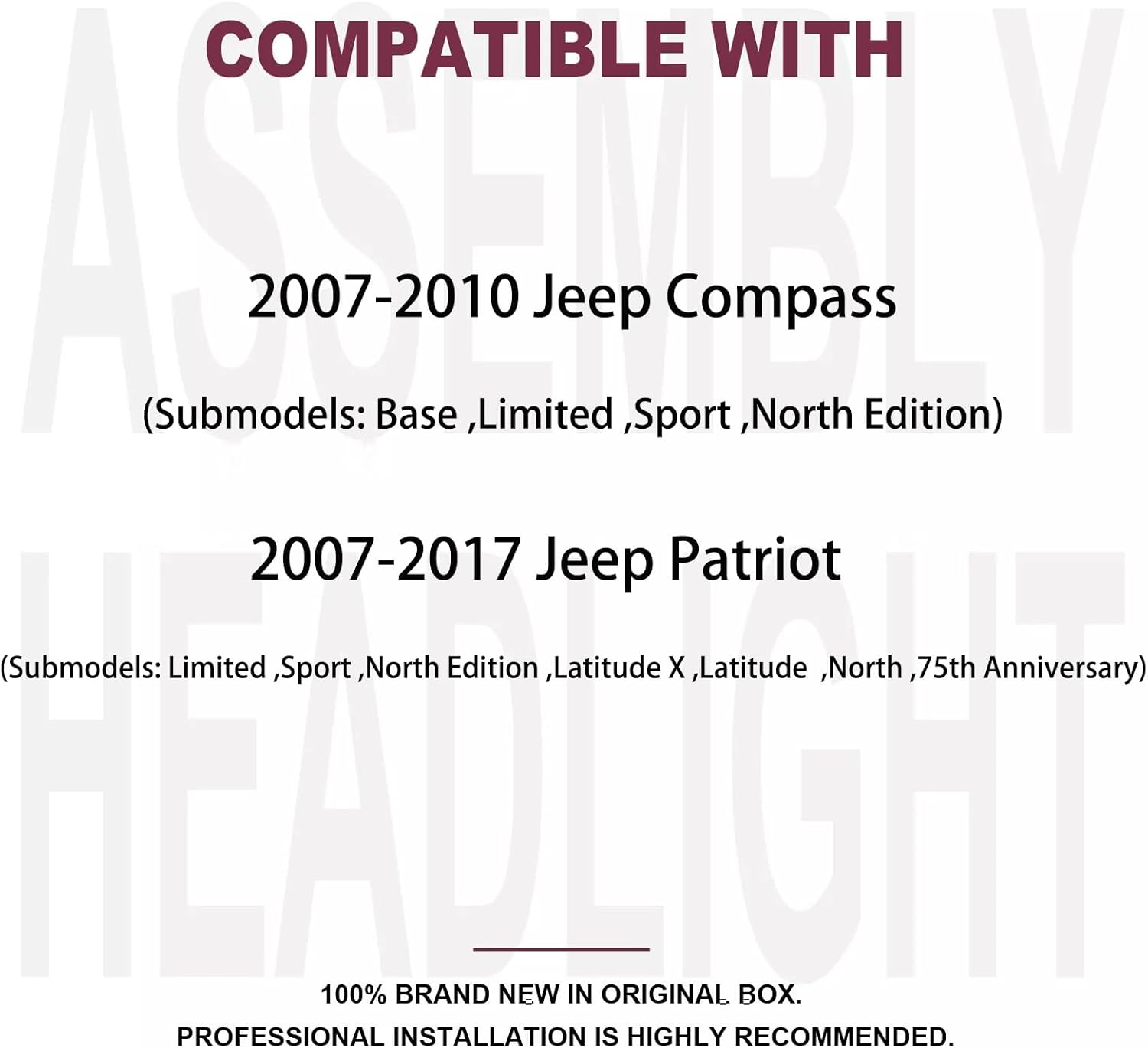 2PCS Headlights Assembly For 2007-2017 Jeep Patriot(MK74)/2007-2010 Jeep Compass(MK49) Replacement Halogen Headlamps Driver and Passenger Side