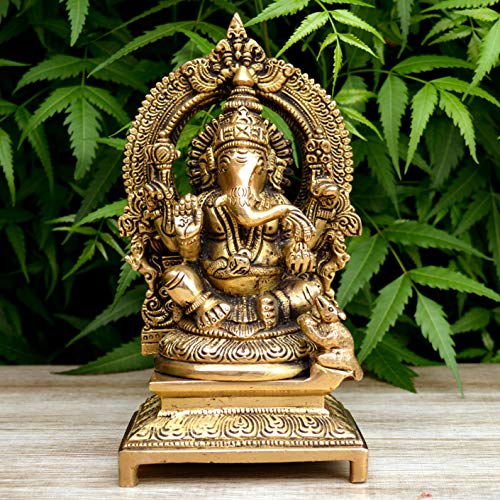 Statue Ganesh en laiton marron décoration indienne salon et bureau - 2