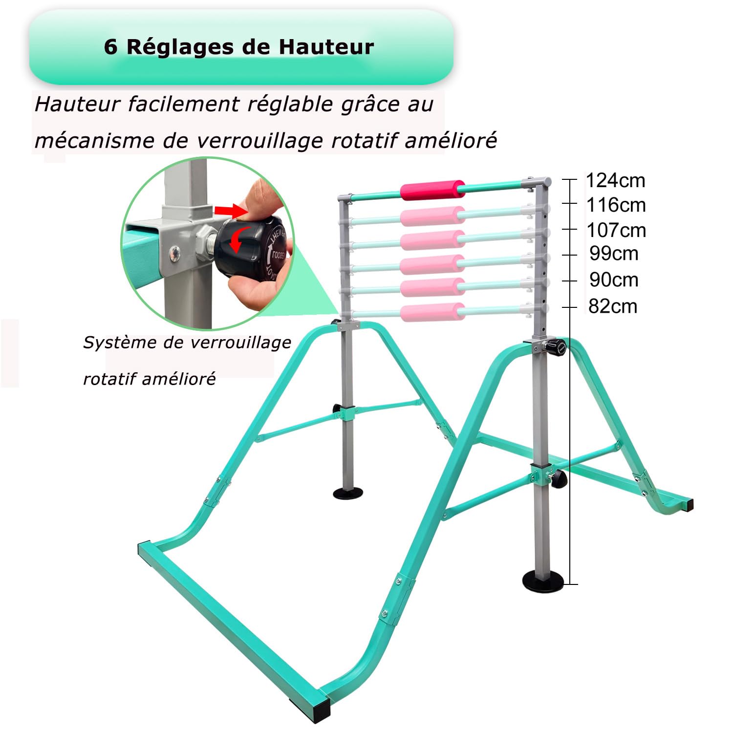 HomeSun Faltbare Gymnastikstange für Kinder | höhenverstellbar 80 – 130 cm | max. Belastung 70 kg | Trainingsausrüstung für den Innenbereich, stabil und rutschfest