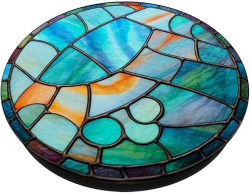 Miniatura 2 de Vitral redondo azul verde naranja patrón PopSockets intercambiable PopGrip