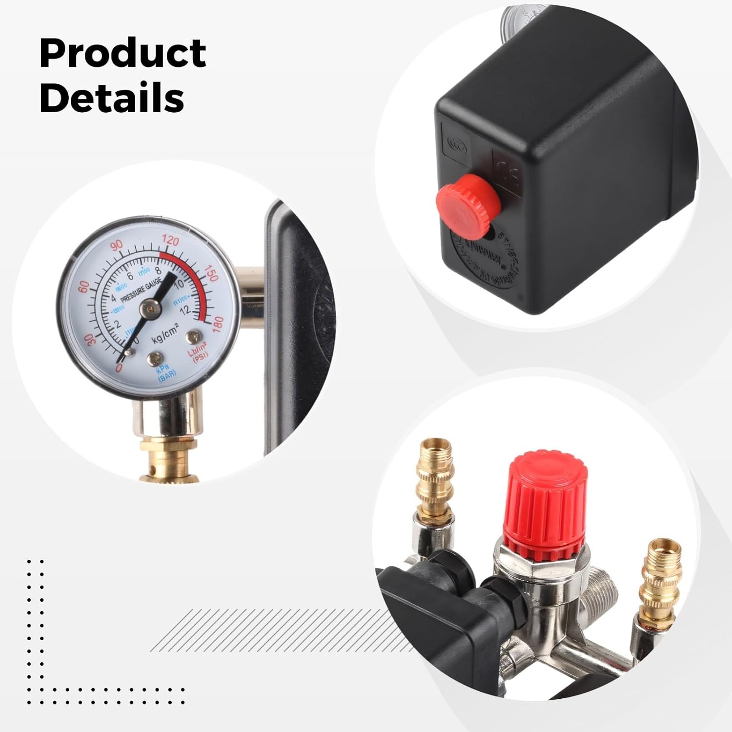 Generic Easy Installation, Air Compressor Manifold, 90-125 Psi Adjustable Pressure Range, Air Compressor Replacement Parts, Compressor Parts