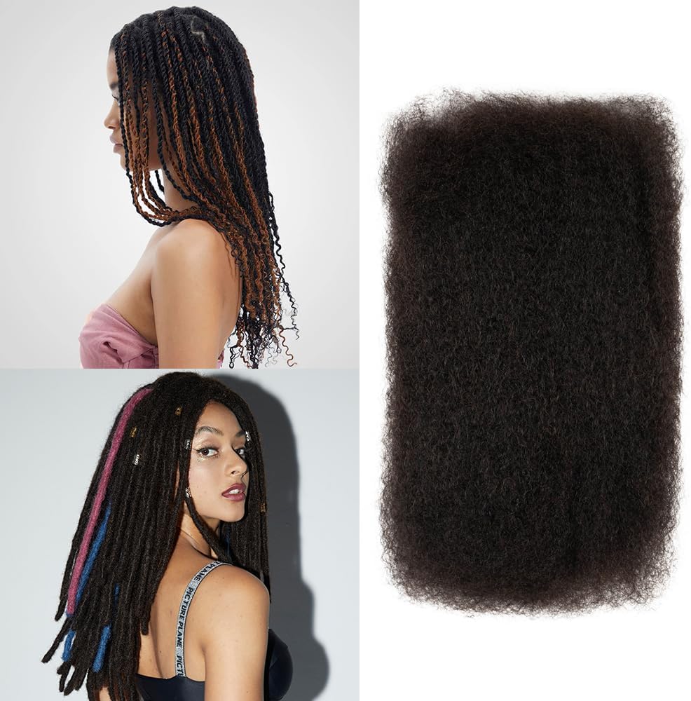 FASHION IDOL Afro s Bulk Human Hair for Dreadlock Extensions Loc Repair Braiding Twist Tight Afro Human Hair for Locs 1 Pack 50 Gram 1.8 Oz Natural Black
