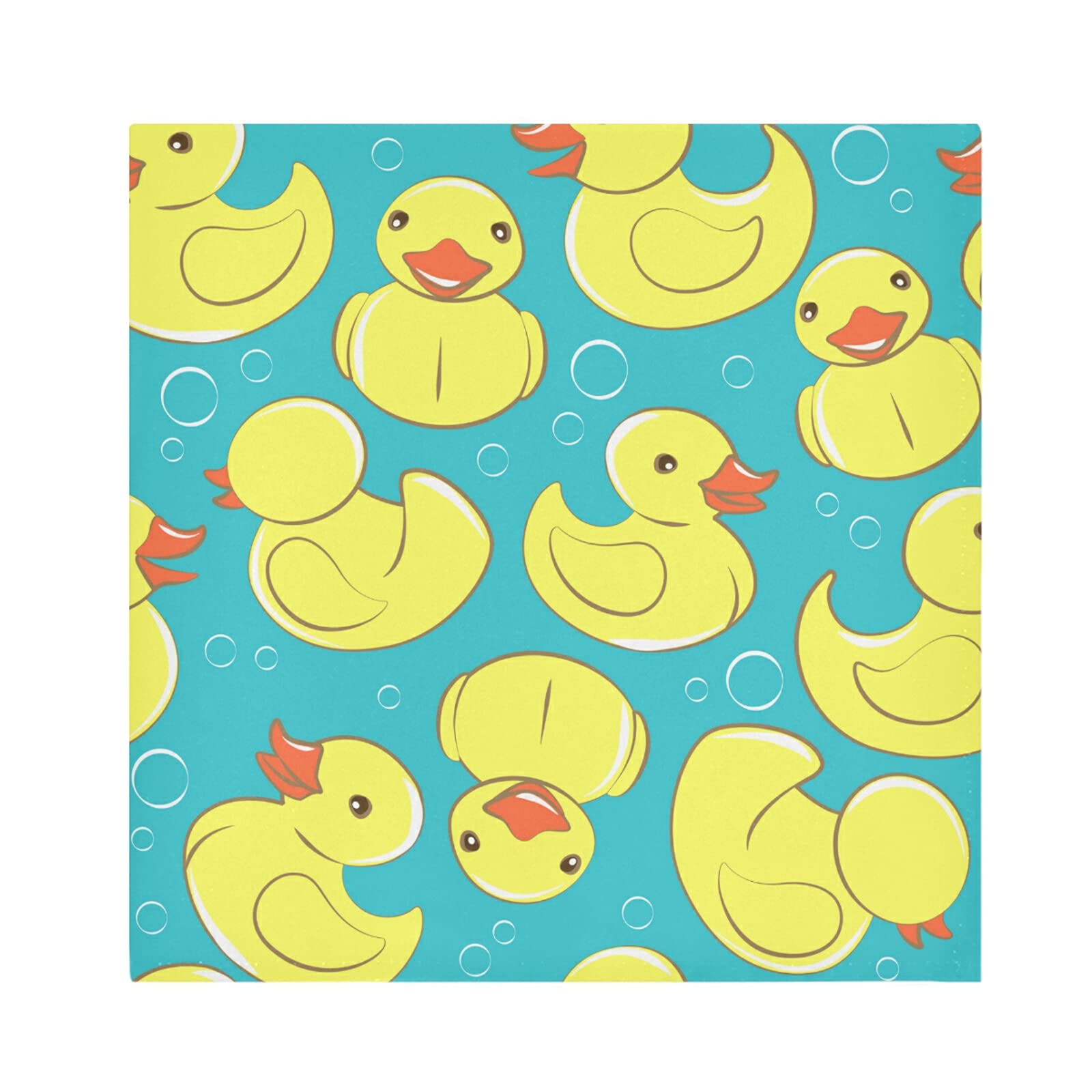 Poeticcity Multi 16 Seamless Yellow Cute Rubber Ducks And Bubbles On Turquoise Dinner Cloth Napkin, Set Of 1 Oversized Reusable Table Napkins, Washable Premium Fabric With Hemmed Edges For Wedding Parties