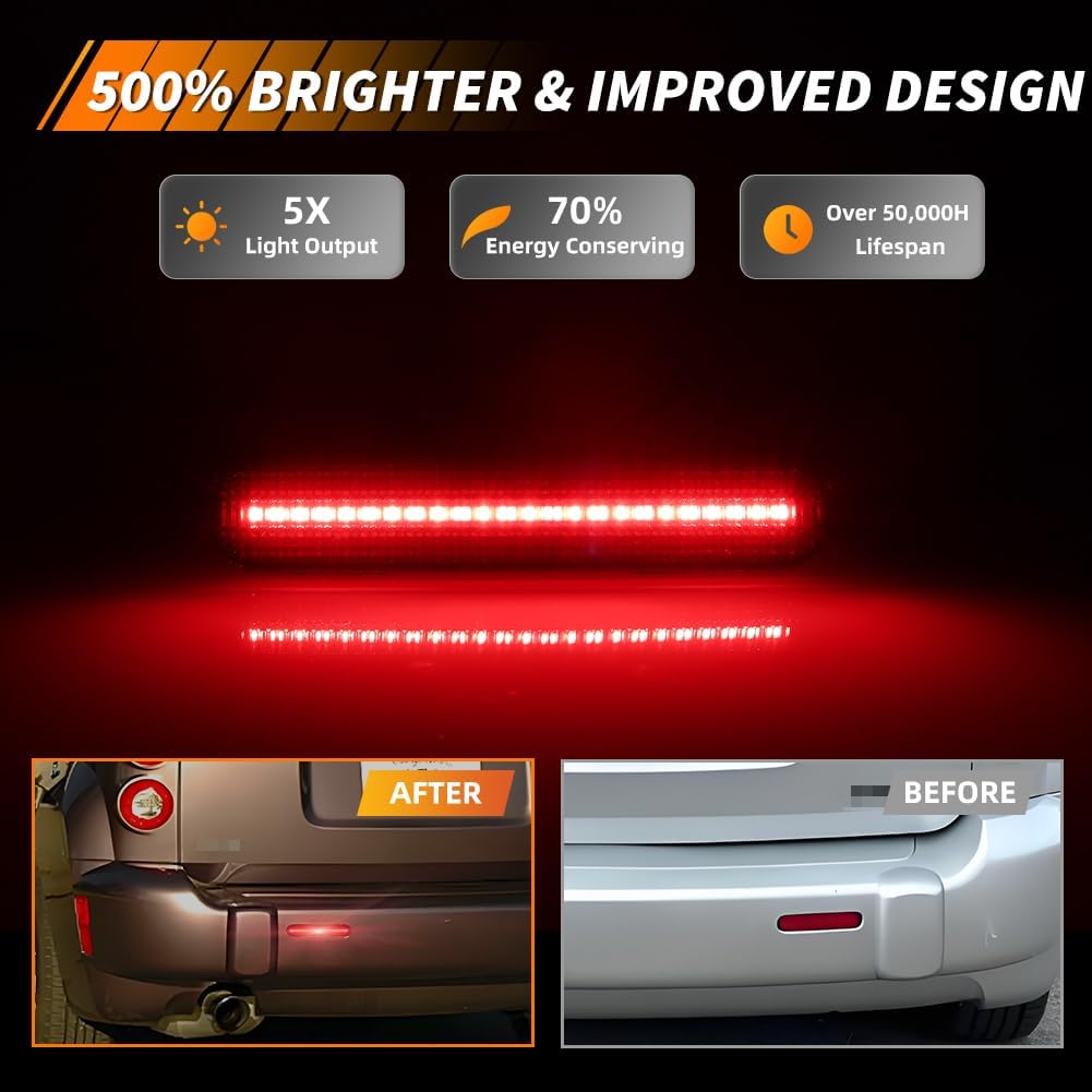 Rear Bumper Reflector Compatible with Chevro-let HHR 2006 2007 2008 2009 2010 2011, [DOT] [IP67 Waterproof] Red LED Rear Bumper Reflector, Replace OEM #22724913, 1 Pair, Smoked Lens