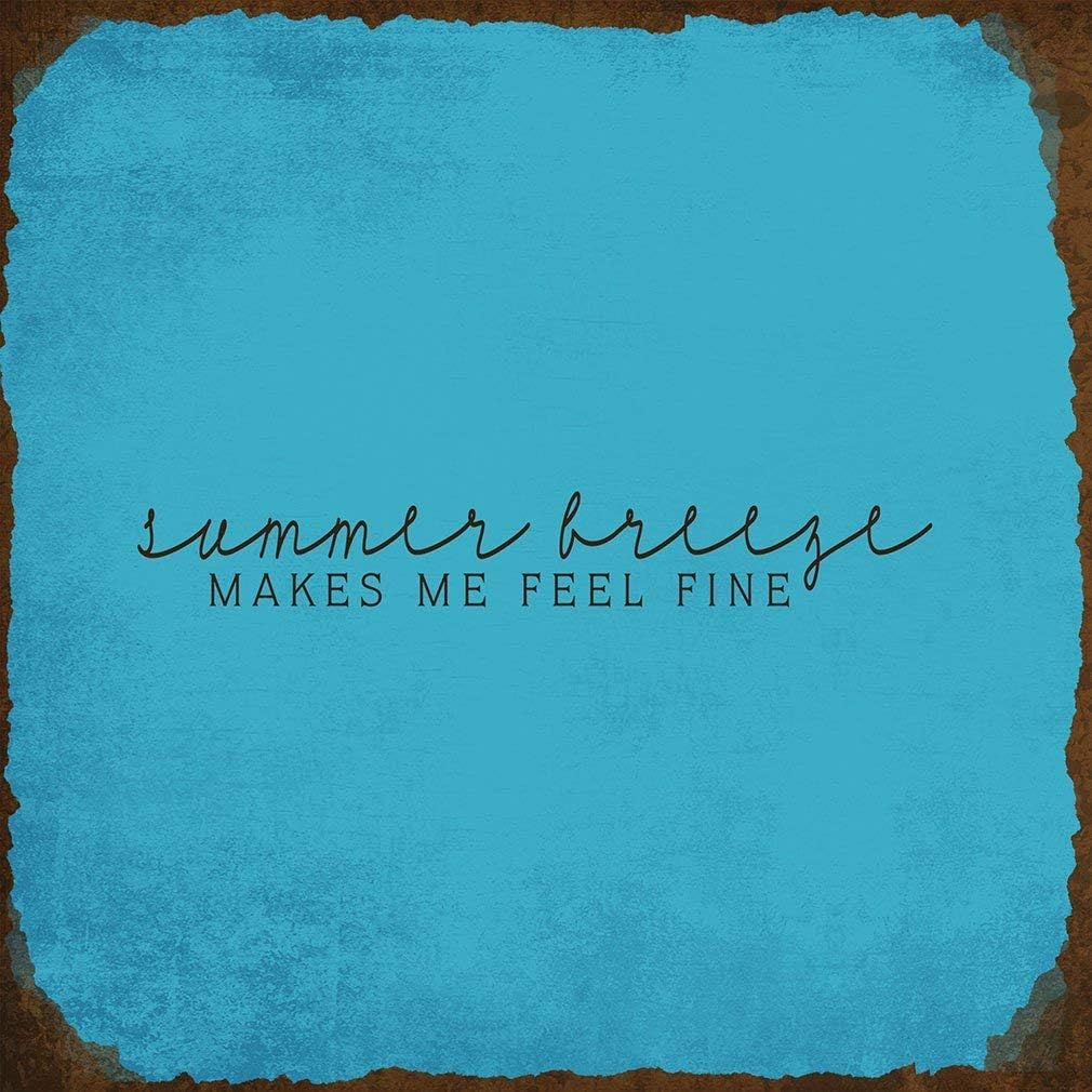 Iliogine Novelty Sign Summer Breeze Makes Me Feel Fine Square Rusty Light Grey Brown Lettering Blue Brown Wall Decor Metal Aluminum Sign Housewarming Presents