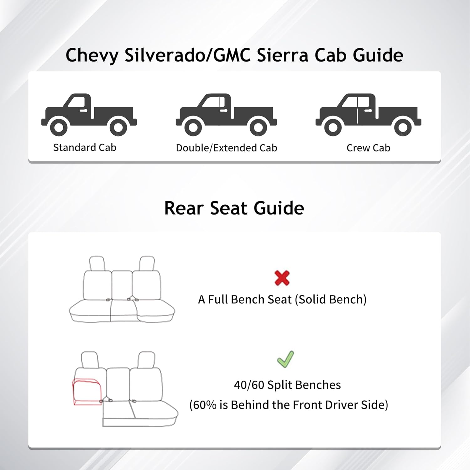 Huidasource Rear Bench Leather Seat Covers Fit for Chevy Silverado GMC Sierra 1500 2007-2013 & 2019-2025, 2500HD 3500HD 2020-2025 Crew Double Extended Cab WT LS LT Custom(Back Row/Black&Red)