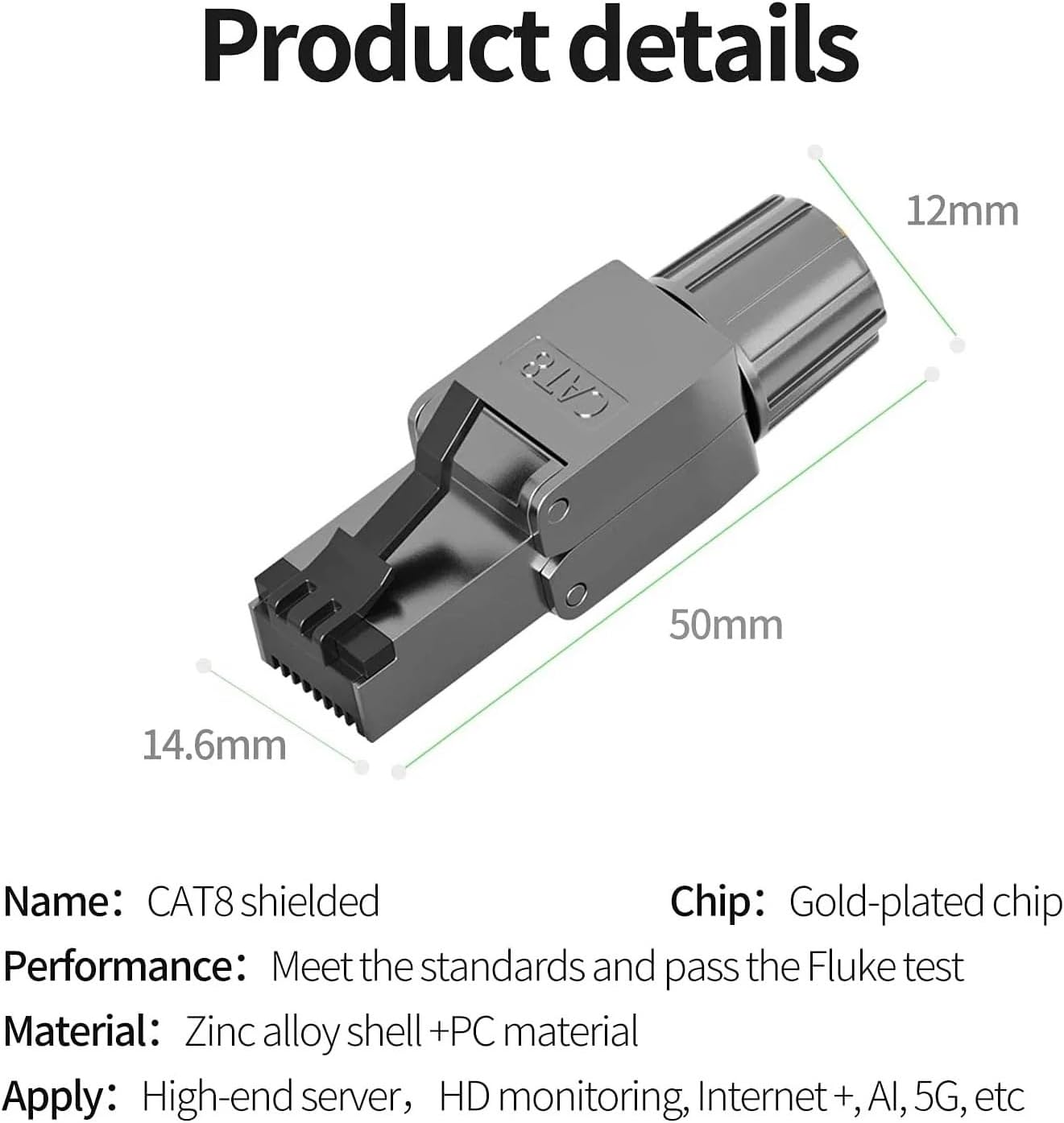 Cat8 Cat7 Cat6a Connector RJ45 Industrial Ethernet Simple Jack Shielded RJ45 Modular Termination Plug - 1 pc(CAT6A UTP)