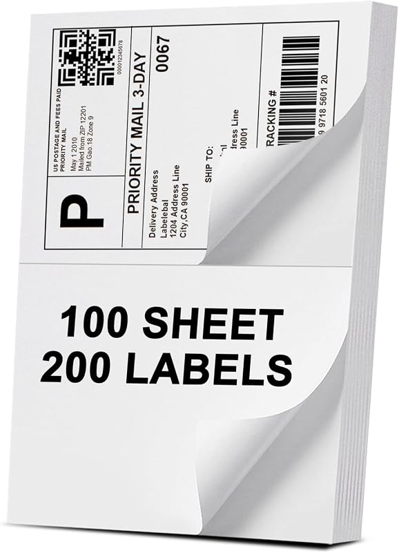 Etiquetas de dirección, 2 pegatinas de envío UP para impresoras láser y de inyección de tinta, etiquetas de envío de 8,5" x 5,5", 2 etiquetas de envío por página, etiquetas de media hoja de 5 1/2 x 8 1/2, 200 etiquetas