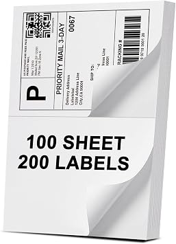 Address Labels, 2 UP Shipping Stickers for Laser & Inkjet Printers,8.5" x 5.5" Shipping Mailing Labels, 2 per Page Shipping Labels, 5 1/2 x 8 1/2 Half Sheet Labels, 200 Labels