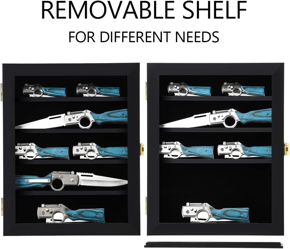 Grintus Pocket Knife Display Case Knife Collection Display Box for Wall Folding Knife Cabinet with Uv Protection Acrylic Lockable Black