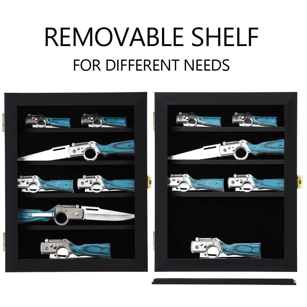 Grintus Taschenmesser Vitrine Messersammlung Display Box für Wand Klappmesser Schrank mit UV-Schutz Acryl abschließbar Schwarz
