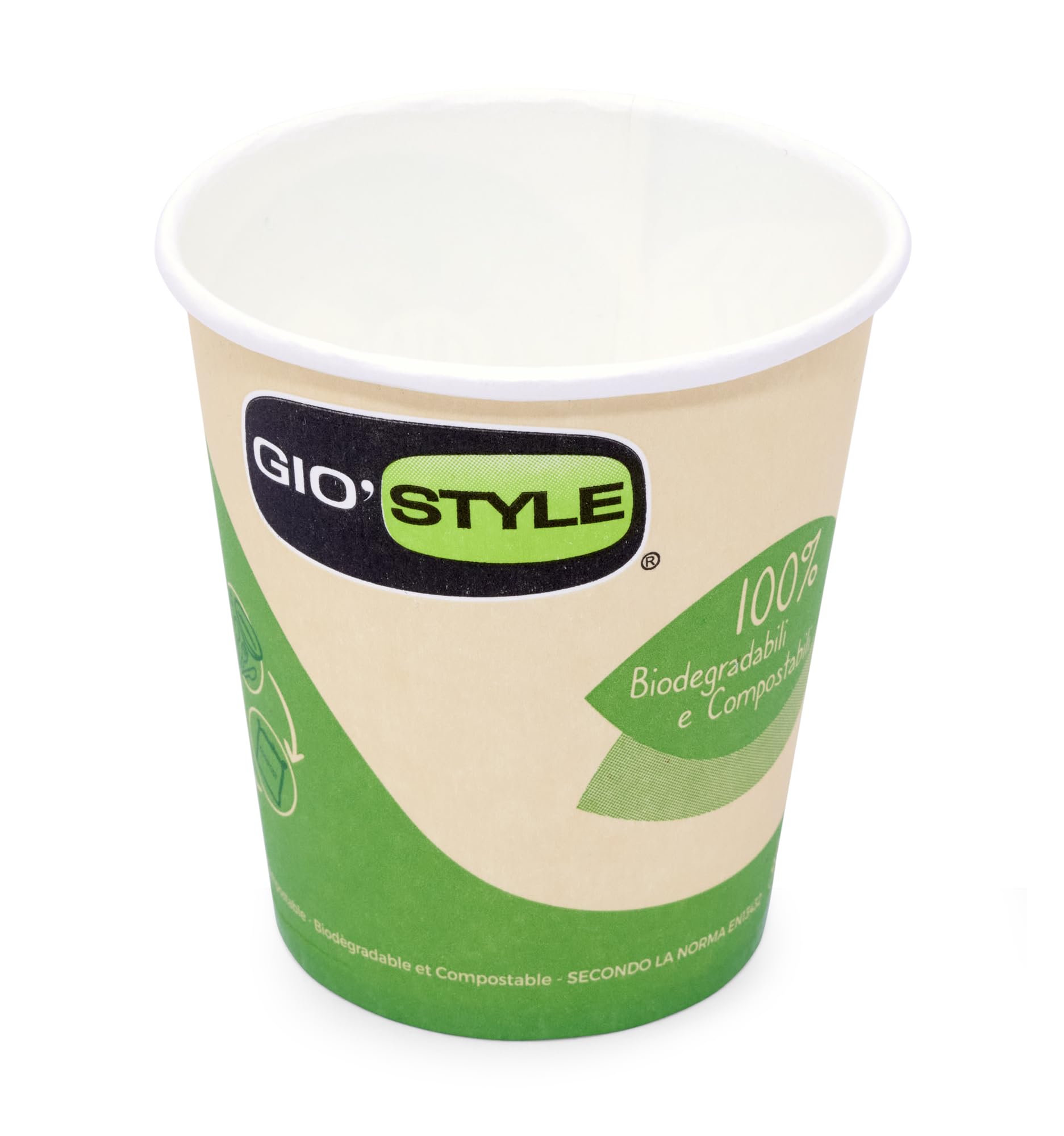 GIO'STYLE Bicchieri Acqua 200 cc | 50 Pezzi | Carta e PLA | Biodegradabili e Compostabili