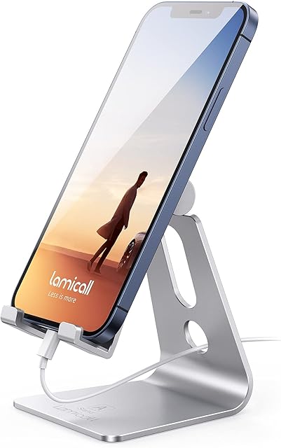 Lamicall stojak na telefon, regulowany uchwyt na telefon - Uniwersalny stojak, uchwyt na iPhone 12 Mini, 12 Pro Max, 11 Pro Xs Max X 8 7 6S Plus, HUAWEI, Samsung S10 S9, inne smartfony - Srebrny