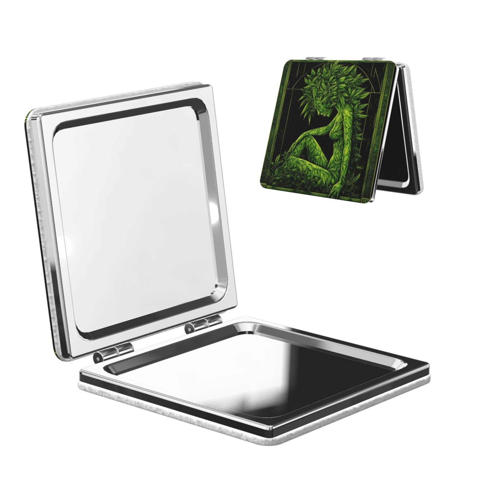 Mini Makeup Mirror Beauty Green Leaf Woman Girl Double-Sided Magnification Lightweight Pocket Mirror for Purse Pocket Travel Cosmetic