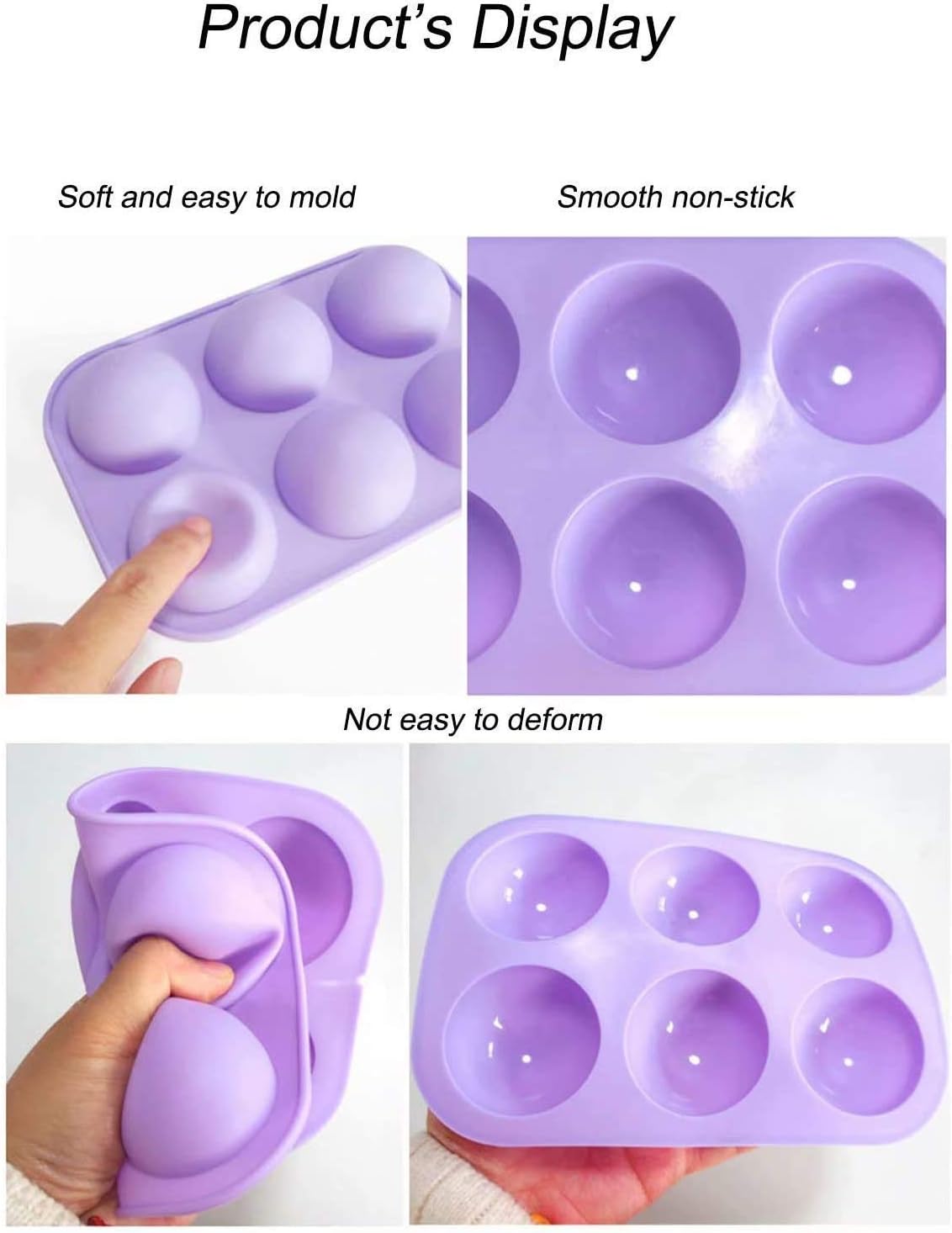 6 Holes Semi Sphere Silicone Mold, Baking for Making Hot Chocolate Bomb, Dome Mousse,Cake, Jelly (3pcs Brick red)