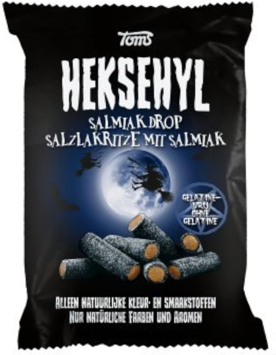 Licorice in Bag - Pingvin Tom Heksehyl Zout (Zoute Salmiak Staafjes/Salty Sticks Filled with Salmiak),10.6 oz