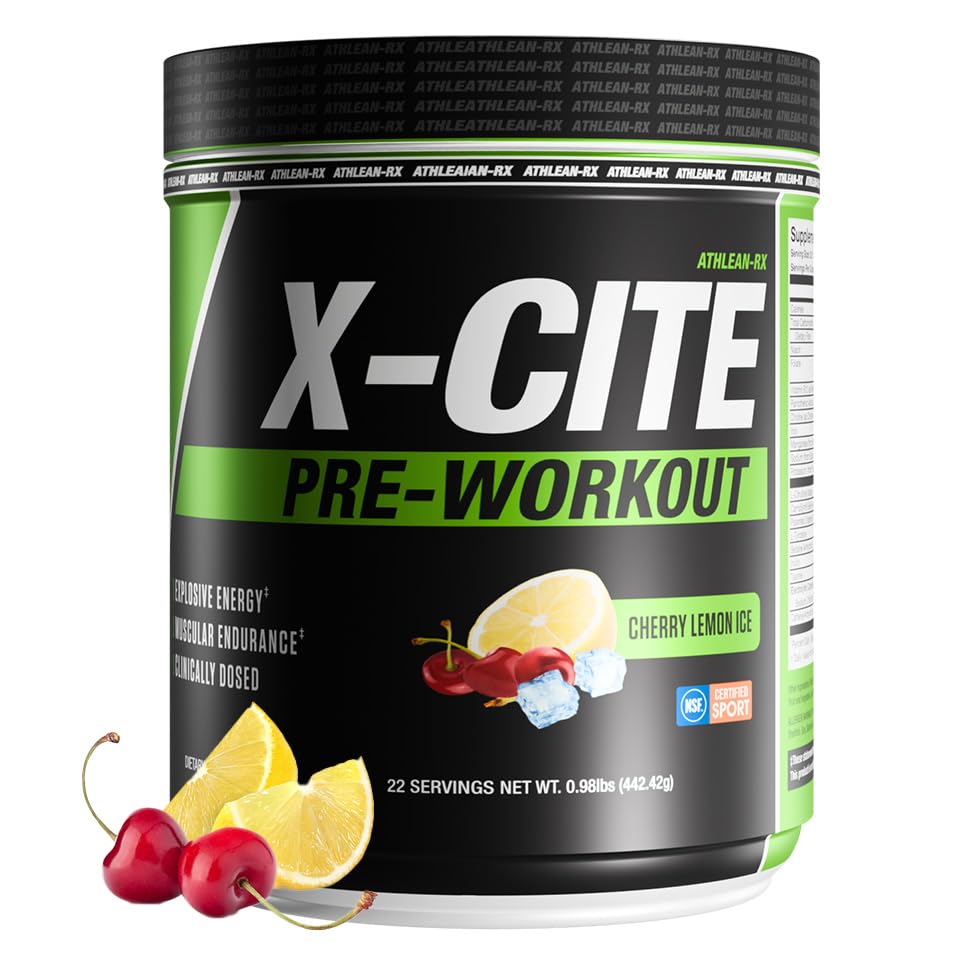 Image of X-CITE Pre-Workout by ATHLEAN-X - Enhanced Formula with Beta-Alanine, Creatine & Caffeine for Ultimate Energy, Endurance, Focus & Muscle Pump, NSF Certified for Sports (Cherry Lemon Ice)