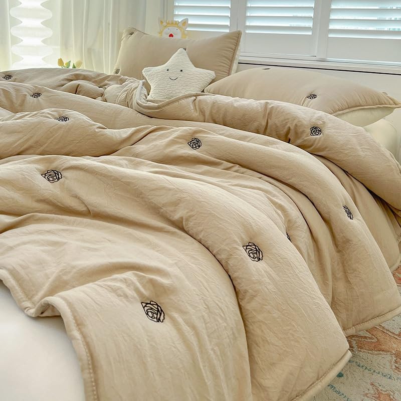 Odot Coverless Duvet 4.5 Tog for Single Double King Size, Summer Quilted Duvet Throw Blanket for Sofa Bed, Soft Lightweight Bedspreads Bed Coverlet Throw (Rose khaki,200x230cm)